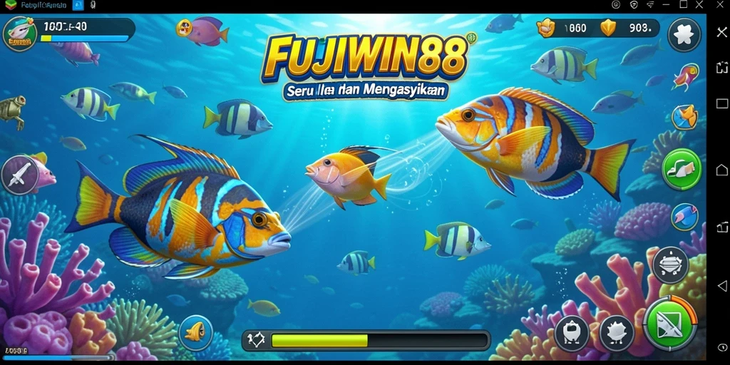 Tampilan gameplay FUJIWIN88 menampilkan aksi seru dalam menembak ikan.