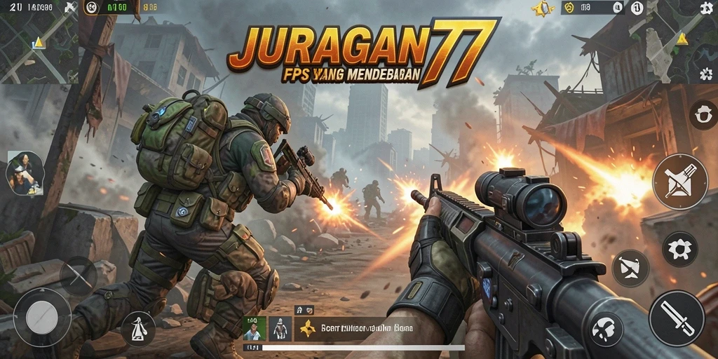 Screenshot gameplay JURAGAN77 menampilkan aksi tembak-menembak yang intens.