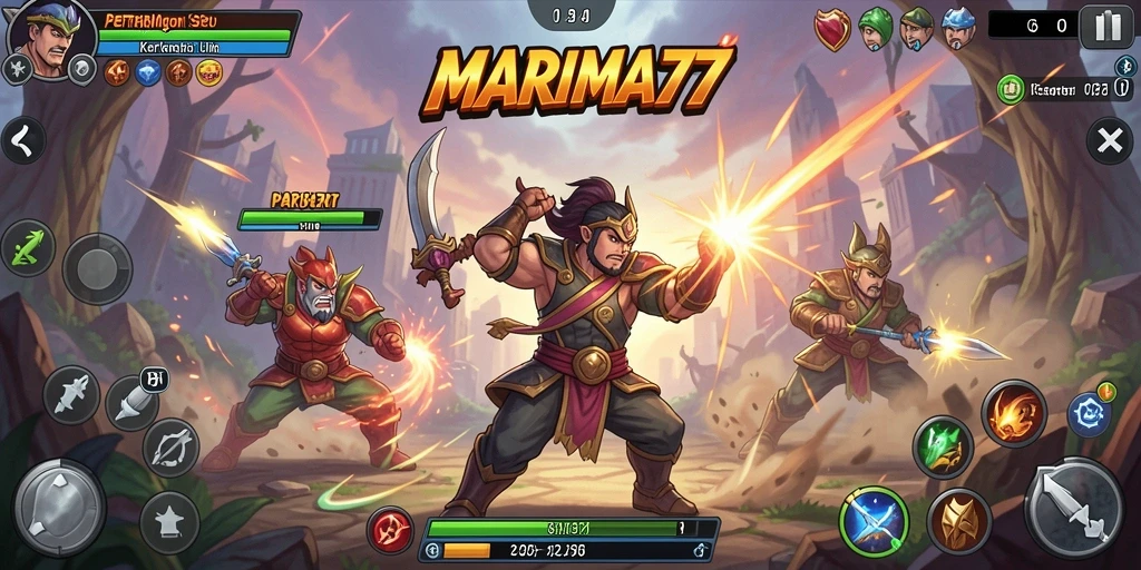 Tampilan gameplay seru di MARIMA77 yang menggugah semangat bertarung.