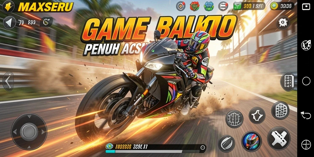 Gameplay <strong>MAXSERU</strong> menampilkan aksi balap motor yang cepat dan menarik.