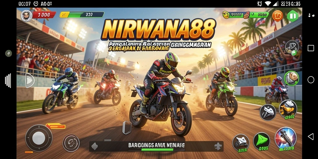 Tampilan gameplay balapan mendebarkan di NIRWANA88.