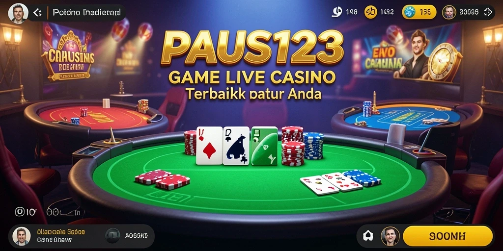 Screenshot gameplay PAUS123 yang menampilkan dealer dan meja permainan langsung.