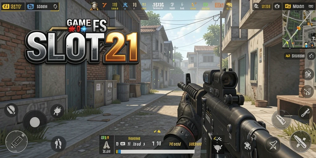 Screenshot utama SLOT21 yang menampilkan aksi seru gameplay FPS.